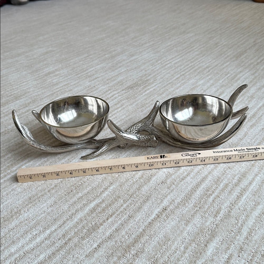 Antler Base Pedestal 2 Bowl Silver Dish Decor - Picture 15 of 17